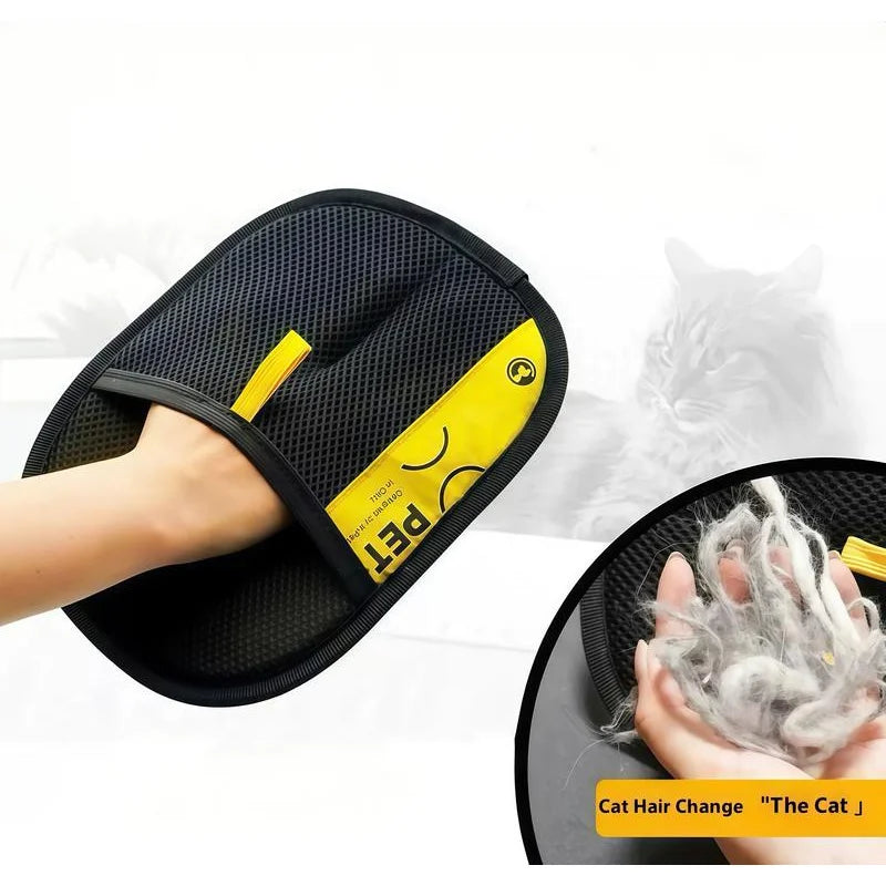 2 in 1 Pet Hair Removal Mitts for Cats Dogs Electrostatic Grooming Glove Reusable Washable with Lint Roller Brush Safe Non Toxic